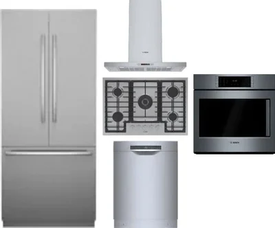 5 Piece Package Includes Refrigerator, Cooktop, Wall Oven, Hood And Dishwasher