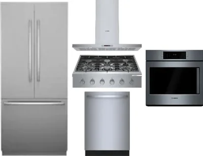 5 Piece Package Includes Refrigerator, Cooktop, Wall Oven, Hood And Dishwasher