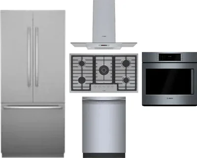 5 Piece Package Includes Refrigerator, Cooktop, Wall Oven, Hood And Dishwasher