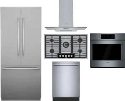 5 Piece Package Includes Refrigerator, Cooktop, Wall Oven, Hood And Dishwasher