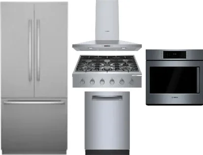 5 Piece Package Includes Refrigerator, Cooktop, Wall Oven, Hood And Dishwasher