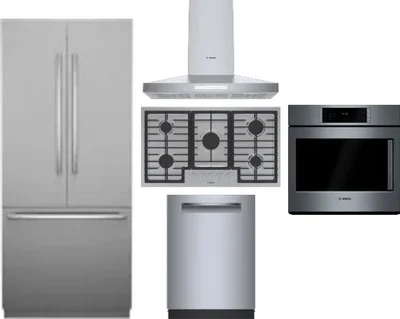 5 Piece Package Includes Refrigerator, Cooktop, Wall Oven, Hood And Dishwasher