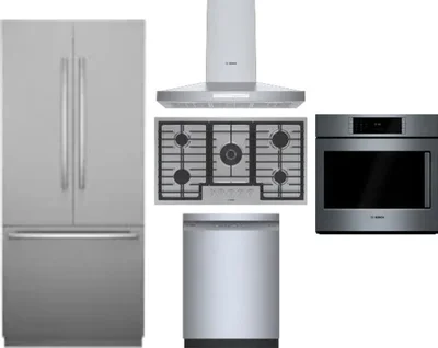 5 Piece Package Includes Refrigerator, Cooktop, Wall Oven, Hood And Dishwasher