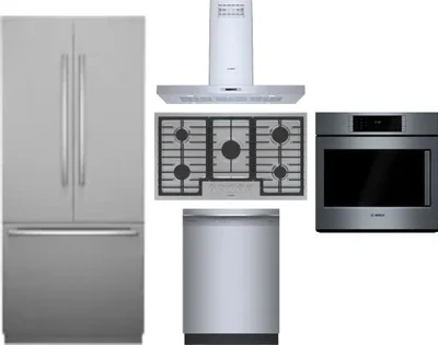 5 Piece Package Includes Refrigerator, Cooktop, Wall Oven, Hood And Dishwasher
