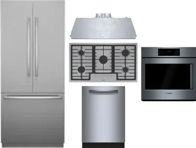 5 Piece Package Includes Refrigerator, Cooktop, Wall Oven, Hood And Dishwasher