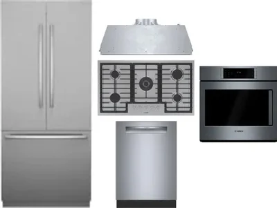 5 Piece Package Includes Refrigerator, Cooktop, Wall Oven, Hood And Dishwasher