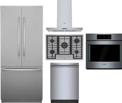 5 Piece Package Includes Refrigerator, Cooktop, Wall Oven, Hood And Dishwasher