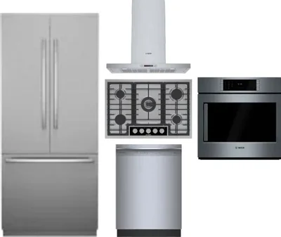 5 Piece Package Includes Refrigerator, Cooktop, Wall Oven, Hood And Dishwasher