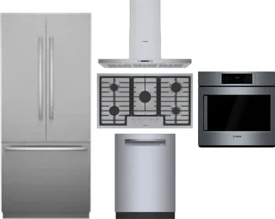 5 Piece Package Includes Refrigerator, Cooktop, Wall Oven, Hood And Dishwasher