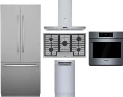 5 Piece Package Includes Refrigerator, Cooktop, Wall Oven, Hood And Dishwasher