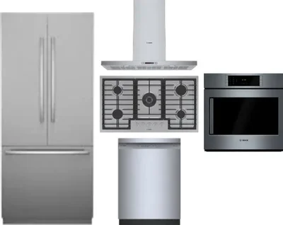 5 Piece Package Includes Refrigerator, Cooktop, Wall Oven, Hood And Dishwasher