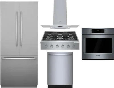 5 Piece Package Includes Refrigerator, Cooktop, Wall Oven, Hood And Dishwasher
