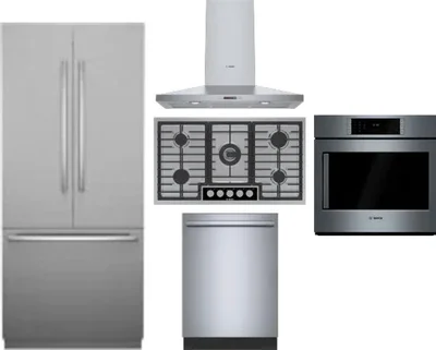 5 Piece Package Includes Refrigerator, Cooktop, Wall Oven, Hood And Dishwasher