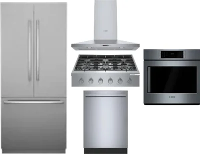 5 Piece Package Includes Refrigerator, Cooktop, Wall Oven, Hood And Dishwasher