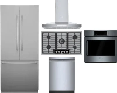 5 Piece Package Includes Refrigerator, Cooktop, Wall Oven, Hood And Dishwasher