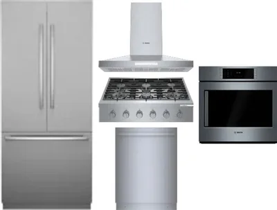 5 Piece Package Includes Refrigerator, Cooktop, Wall Oven, Hood And Dishwasher