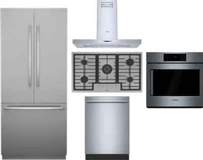 5 Piece Package Includes Refrigerator, Cooktop, Wall Oven, Hood And Dishwasher