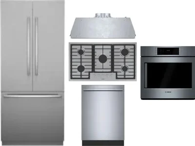 5 Piece Package Includes Refrigerator, Cooktop, Wall Oven, Hood And Dishwasher