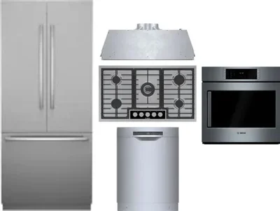5 Piece Package Includes Refrigerator, Cooktop, Wall Oven, Hood And Dishwasher