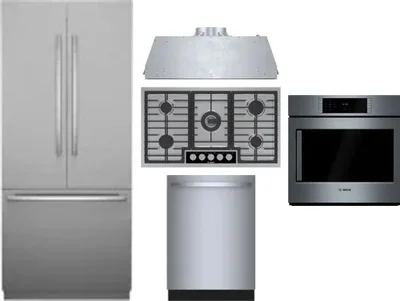 5 Piece Package Includes Refrigerator, Cooktop, Wall Oven, Hood And Dishwasher
