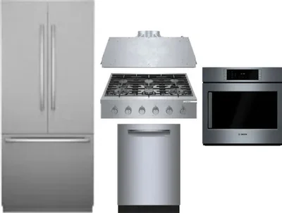 5 Piece Package Includes Refrigerator, Cooktop, Wall Oven, Hood And Dishwasher