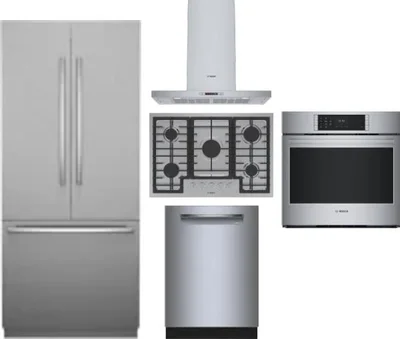 5 Piece Package Includes Refrigerator, Cooktop, Wall Oven, Hood And Dishwasher