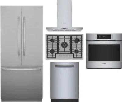 5 Piece Package Includes Refrigerator, Cooktop, Wall Oven, Hood And Dishwasher