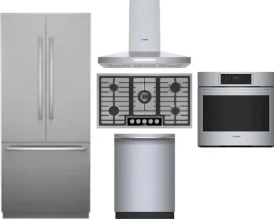 5 Piece Package Includes Refrigerator, Cooktop, Wall Oven, Hood And Dishwasher