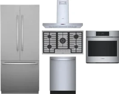 5 Piece Package Includes Refrigerator, Cooktop, Wall Oven, Hood And Dishwasher