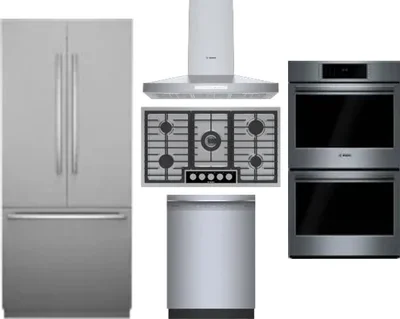 5 Piece Package Includes Refrigerator, Cooktop, Wall Oven, Hood And Dishwasher