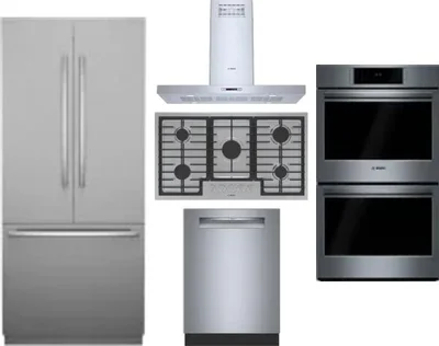 5 Piece Package Includes Refrigerator, Cooktop, Wall Oven, Hood And Dishwasher