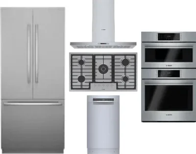 5 Piece Package Includes Refrigerator, Cooktop, Wall Oven, Hood And Dishwasher