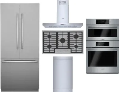 5 Piece Package Includes Refrigerator, Cooktop, Wall Oven, Hood And Dishwasher