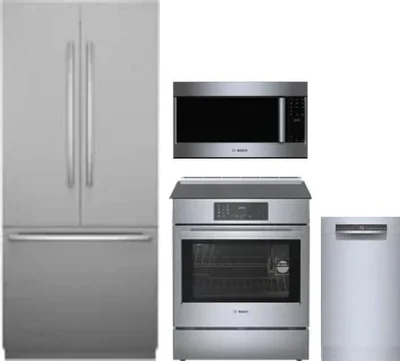 4 Piece Package Includes Refrigerator, Range, Microwave And Dishwasher