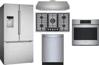 5 Piece Package Includes Refrigerator, Cooktop, Wall Oven, Hood And Dishwasher