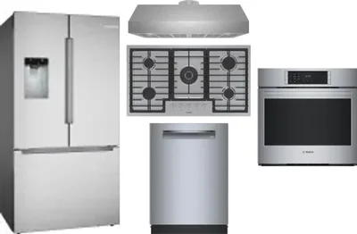 5 Piece Package Includes Refrigerator, Cooktop, Wall Oven, Hood And Dishwasher