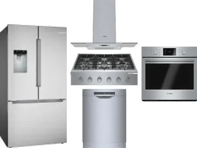 5 Piece Package Includes Refrigerator, Cooktop, Wall Oven, Hood And Dishwasher