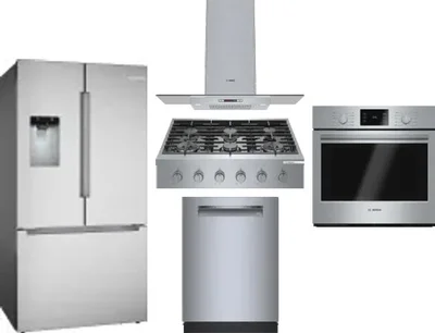 5 Piece Package Includes Refrigerator, Cooktop, Wall Oven, Hood And Dishwasher