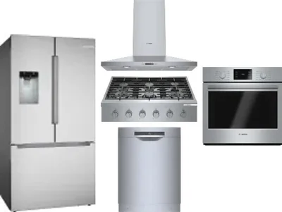 5 Piece Package Includes Refrigerator, Cooktop, Wall Oven, Hood And Dishwasher