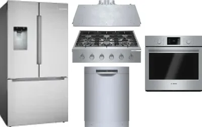 5 Piece Package Includes Refrigerator, Cooktop, Wall Oven, Hood And Dishwasher