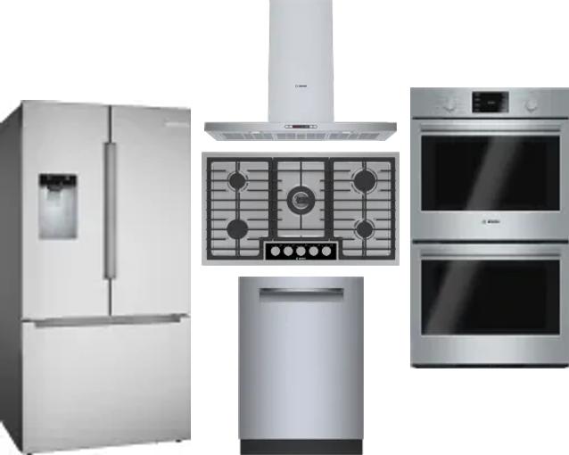 5 Piece Package Includes Refrigerator, Cooktop, Wall Oven, Hood And Dishwasher