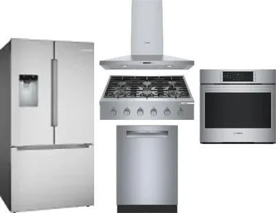 5 Piece Package Includes Refrigerator, Cooktop, Wall Oven, Hood And Dishwasher