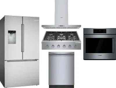 5 Piece Package Includes Refrigerator, Cooktop, Wall Oven, Hood And Dishwasher