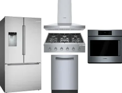 5 Piece Package Includes Refrigerator, Cooktop, Wall Oven, Hood And Dishwasher