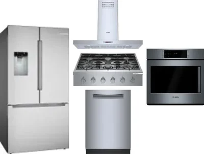 5 Piece Package Includes Refrigerator, Cooktop, Wall Oven, Hood And Dishwasher