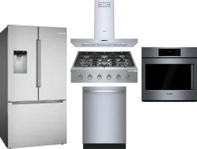 5 Piece Package Includes Refrigerator, Cooktop, Wall Oven, Hood And Dishwasher