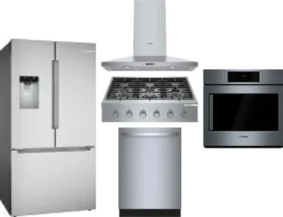 5 Piece Package Includes Refrigerator, Cooktop, Wall Oven, Hood And Dishwasher