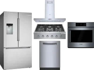 5 Piece Package Includes Refrigerator, Cooktop, Wall Oven, Hood And Dishwasher