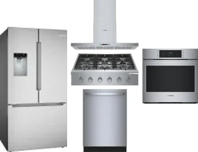 5 Piece Package Includes Refrigerator, Cooktop, Wall Oven, Hood And Dishwasher