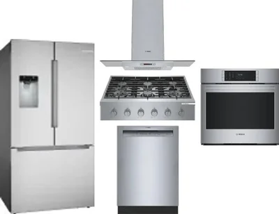 5 Piece Package Includes Refrigerator, Cooktop, Wall Oven, Hood And Dishwasher